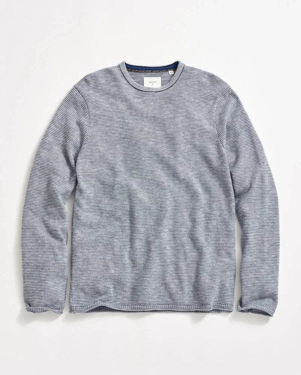 Billy Reid Tuck Stripe Crew lightweight textured stripe knit crew neck sweater with heirloom piping