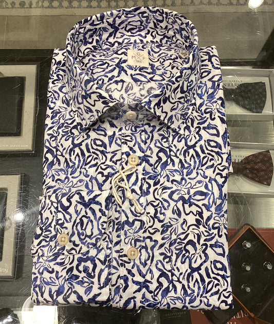 GMF 965 Abstract Blue Floral Shirt