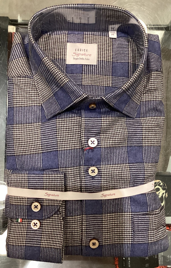 Codice Brushed Cotton Shirt - Black Plaid