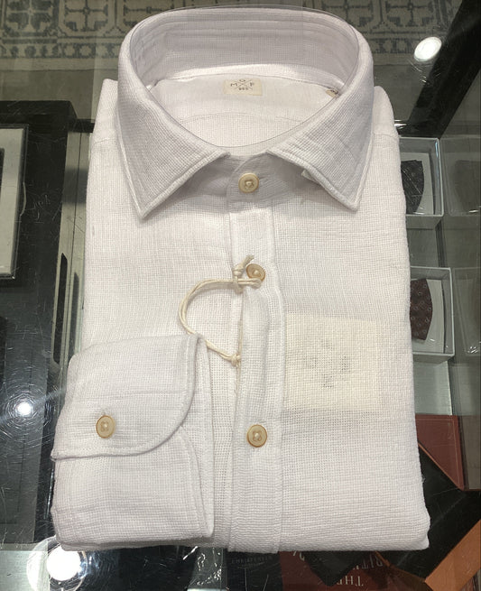 GMF 965 Woven Textured Cotton Linen Shirt - White