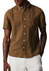 Billy Reid Tuscumbia Linen Short Sleeve Shirt in Military