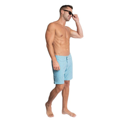 Boto Aruba 8.5” Printed Swim Shorts in Striped Teal
