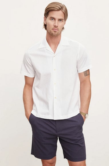 Velvet Frank Seersucker Button-Up Shirt in White
