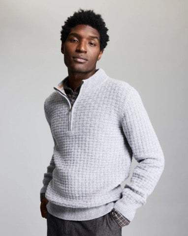 Billy Reid Basketweave Half Zip Sweater - Silver