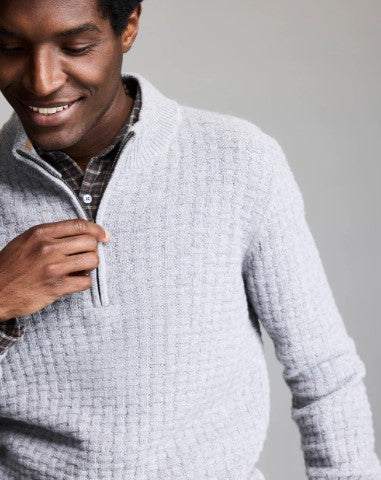 Billy Reid Basketweave Half Zip Sweater - Silver