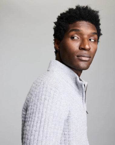 Billy Reid Basketweave Half Zip Sweater - Silver