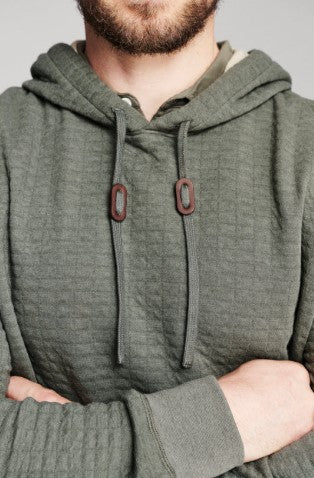 Billy Reid Box Quilt Hoodie Pullover - Washed Grey