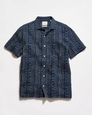 Billy Reid Short Sleeve Geo Stitch Embroidered Treme Shirt