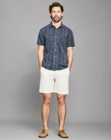 Billy Reid Short Sleeve Geo Stitch Embroidered Treme Shirt