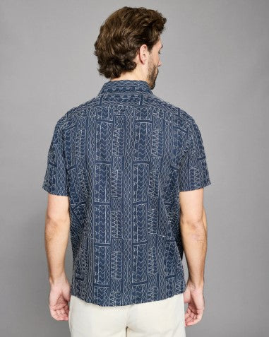 Billy Reid Short Sleeve Geo Stitch Embroidered Treme Shirt