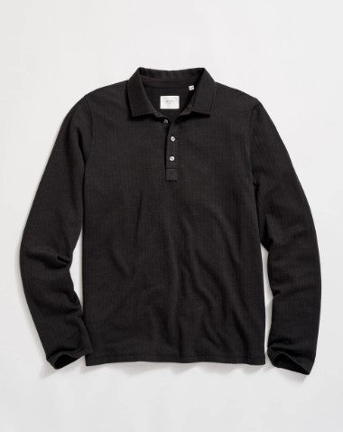 Billy Reid Long Sleeve Herringbone Polo - Black
