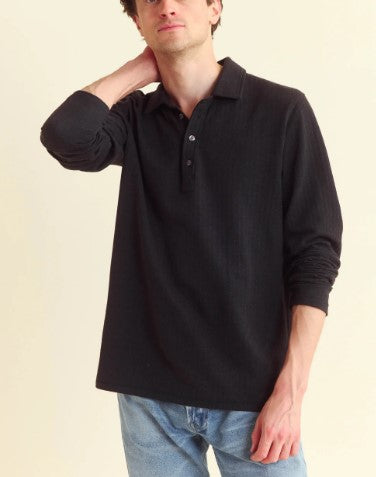 Billy Reid Long Sleeve Herringbone Polo - Black