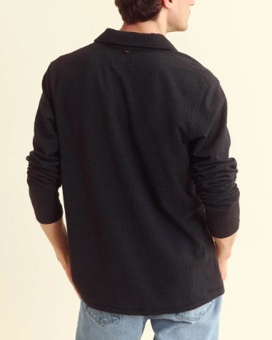 Billy Reid Long Sleeve Herringbone Polo - Black