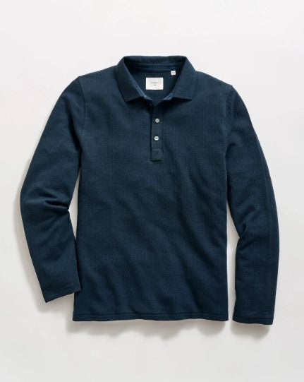 Billy Reid Long Sleeve Herringbone Polo - Carbon Blue