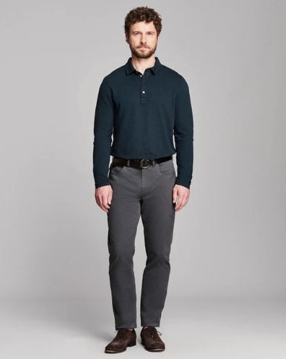Billy Reid Long Sleeve Herringbone Polo - Carbon Blue