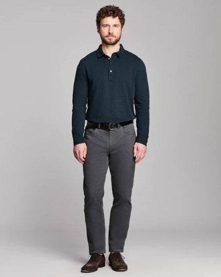 Billy Reid Long Sleeve Herringbone Polo - Carbon Blue