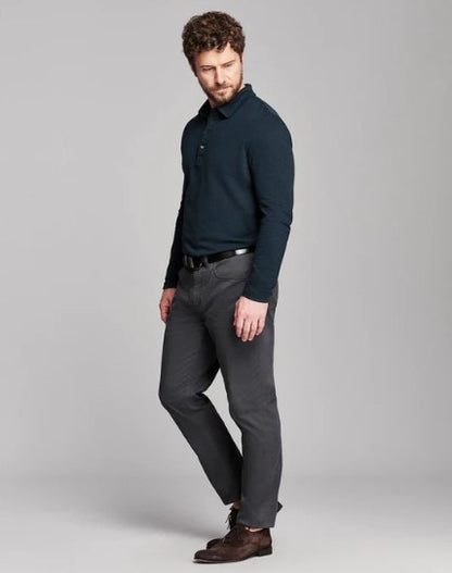 Billy Reid Long Sleeve Herringbone Polo - Carbon Blue