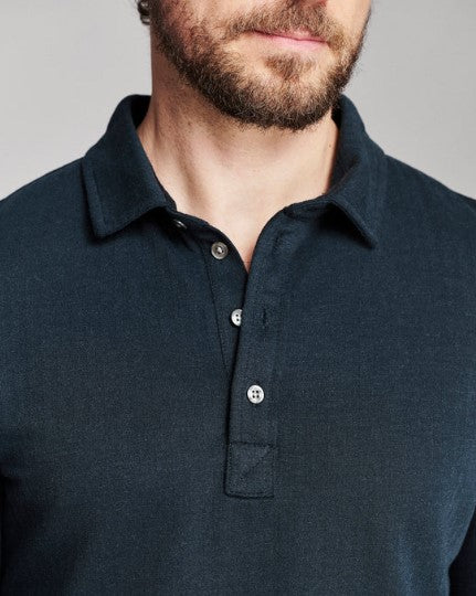 Billy Reid Long Sleeve Herringbone Polo - Carbon Blue