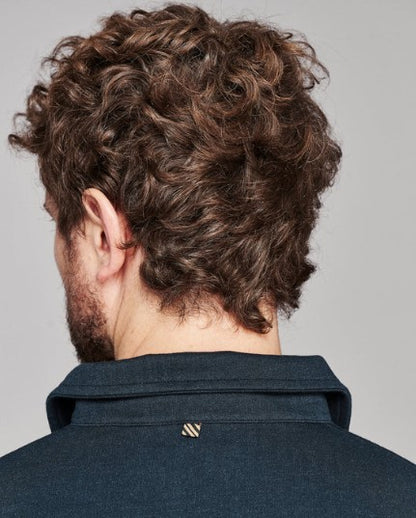 Billy Reid Long Sleeve Herringbone Polo - Carbon Blue