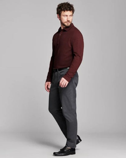 Billy Reid Long Sleeve Herringbone Polo - Plum