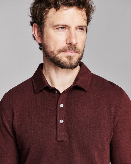 Billy Reid Long Sleeve Herringbone Polo - Plum