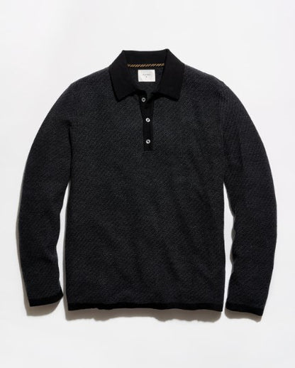 Billy Reid Step Jacquard Sweater Polo - Charcoal Multi