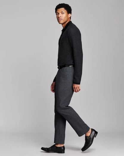 Billy Reid Step Jacquard Sweater Polo - Charcoal Multi