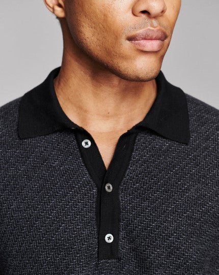 Billy Reid Step Jacquard Sweater Polo - Charcoal Multi