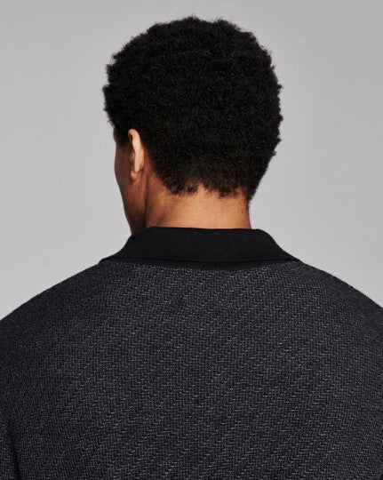 Billy Reid Step Jacquard Sweater Polo - Charcoal Multi