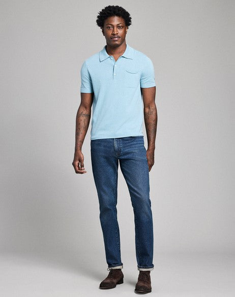 Billy Reid Cotton Linen Sweater Polo - Sky Blue