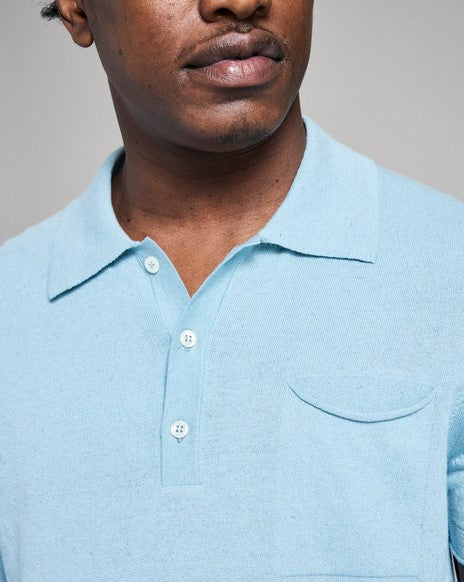 Billy Reid Cotton Linen Sweater Polo - Sky Blue