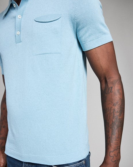Billy Reid Cotton Linen Sweater Polo - Sky Blue