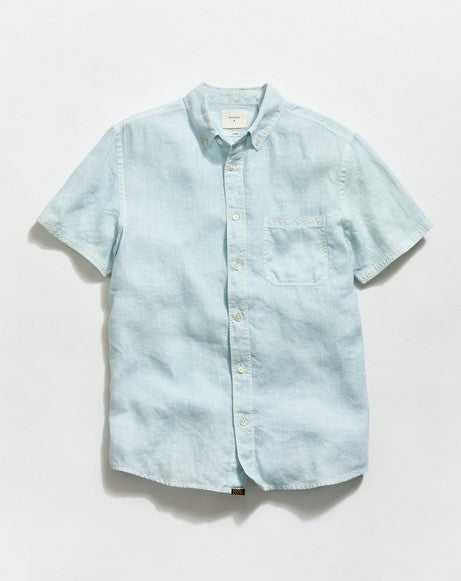 Billy Reid Short Sleeve Linen Tuscumbia Shirt Button Down - Air Blue