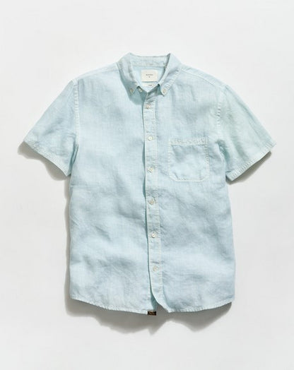 Billy Reid Short Sleeve Linen Tuscumbia Shirt Button Down - Air Blue