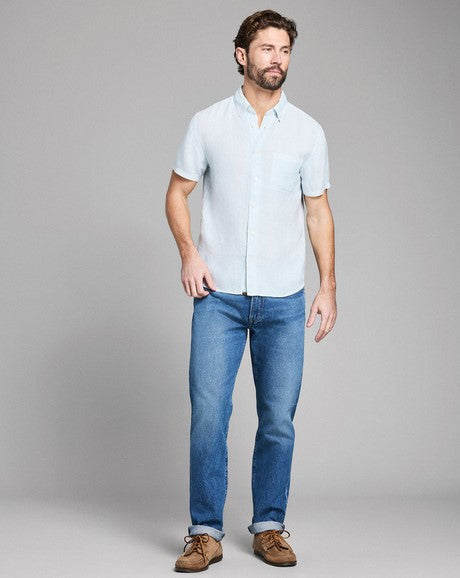 Billy Reid Short Sleeve Linen Tuscumbia Shirt Button Down - Air Blue