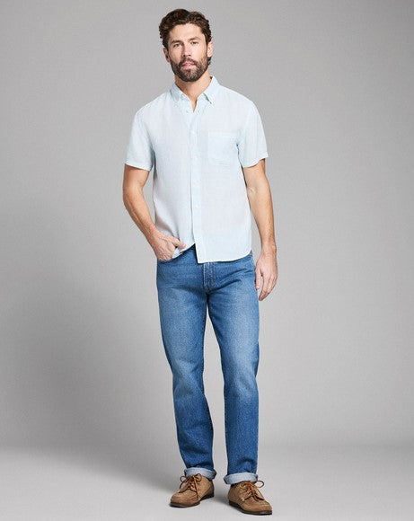 Billy Reid Short Sleeve Linen Tuscumbia Shirt Button Down - Air Blue