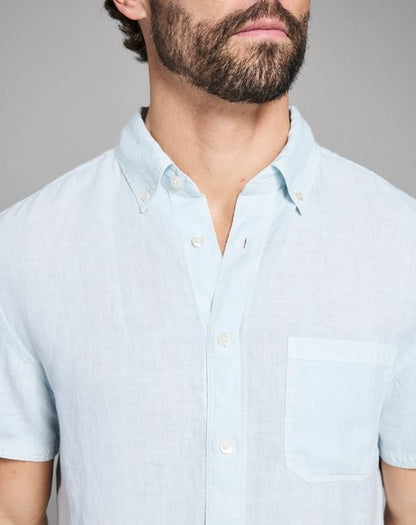 Billy Reid Short Sleeve Linen Tuscumbia Shirt Button Down - Air Blue