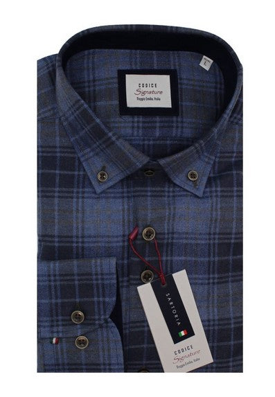 Codice Plaid Flannel Sports Shirt - Blue Grey