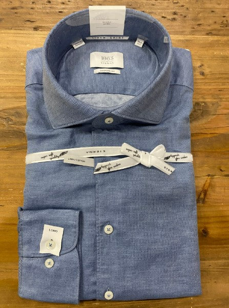 Eterna Slim Fit Twill Cotton Shirt in Blue