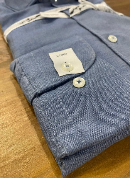 Eterna Slim Fit Twill Cotton Shirt in Blue