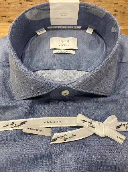 Eterna Slim Fit Twill Cotton Shirt in Blue