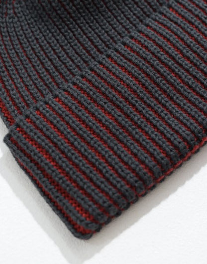 Far Afield Ribbed Knit Beanie - Red/Grey