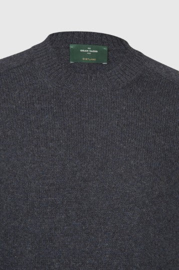 Gran Sasso Shetland Crew Neck Sweater - Blue Navy