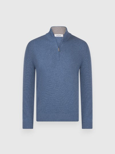 Gran Sasso 2-ply Cashmere Blend Mock Zip - Light Blue