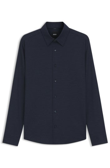Hugo Boss Roan Slim-fit shirt in stretch melange cotton - Navy
