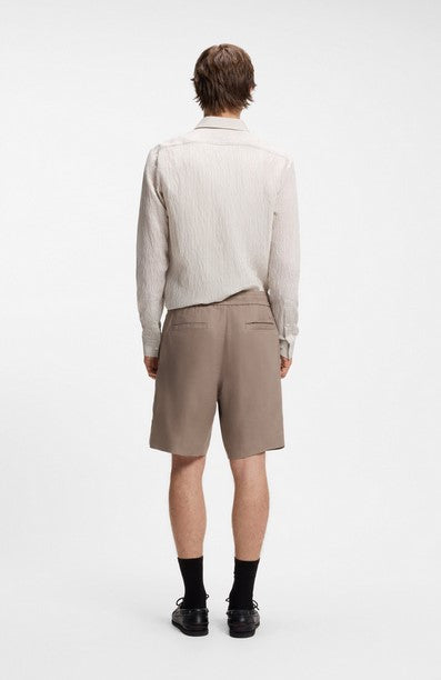 Hugo Cino Straight-fit shorts in a linen blend - Light Brown