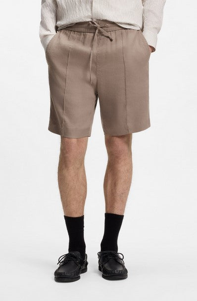 Hugo Cino Straight-fit shorts in a linen blend - Light Brown
