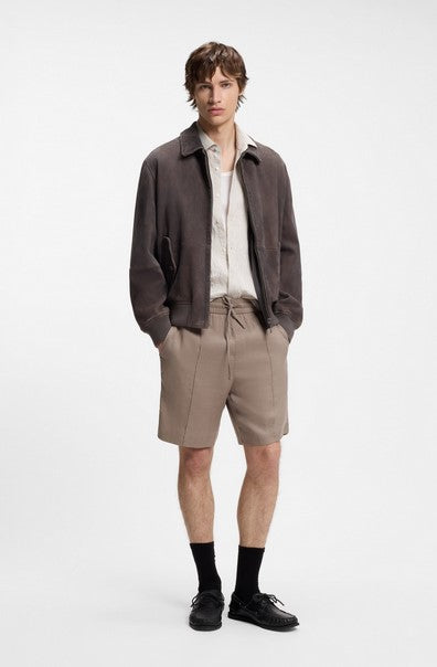 Hugo Cino Straight-fit shorts in a linen blend - Light Brown