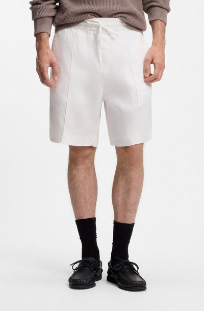 Hugo Cino Straight-fit shorts in a linen blend - White