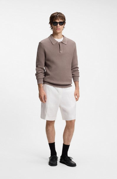 Hugo Cino Straight-fit shorts in a linen blend - White